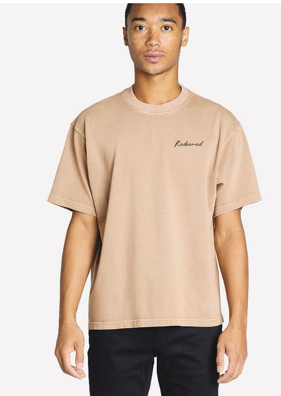 Redeemed-Tan Embroidered T-shirt