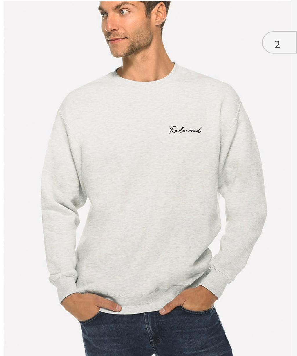 Redeemed-Gray embroidered Crewneck Sweater