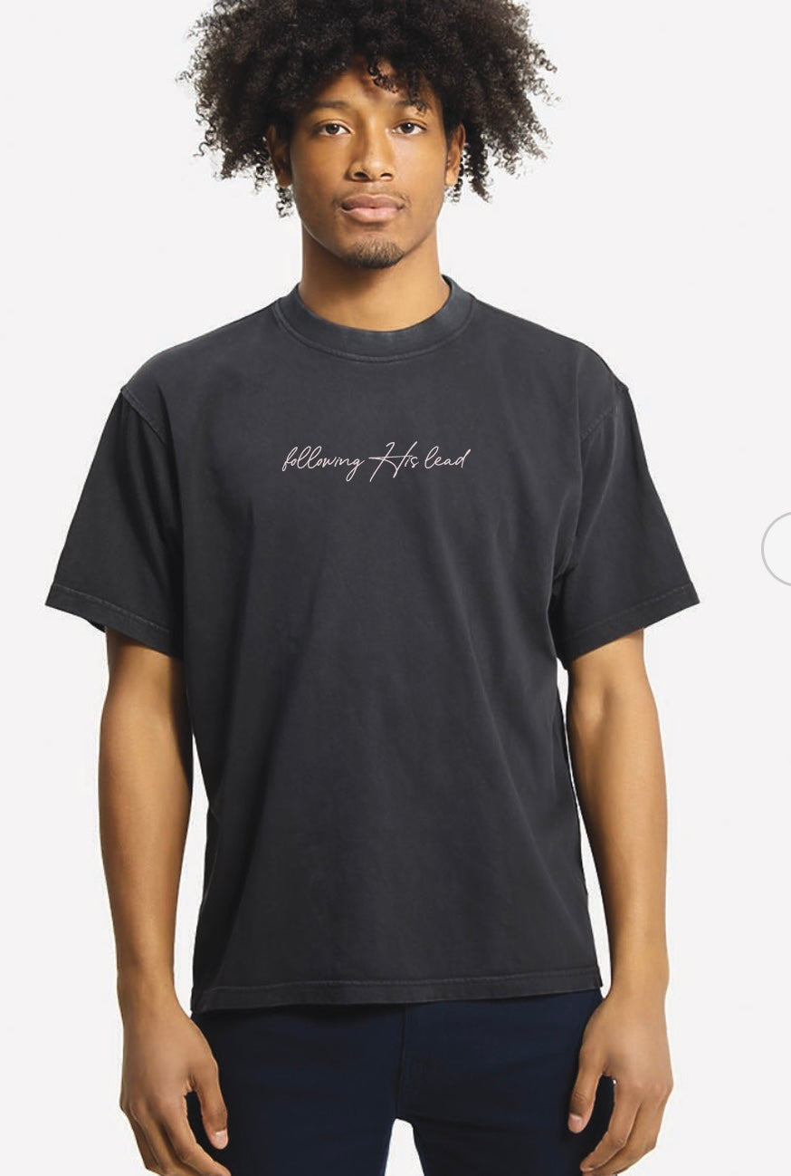 Following his lead-Black Embroidered T-shirt